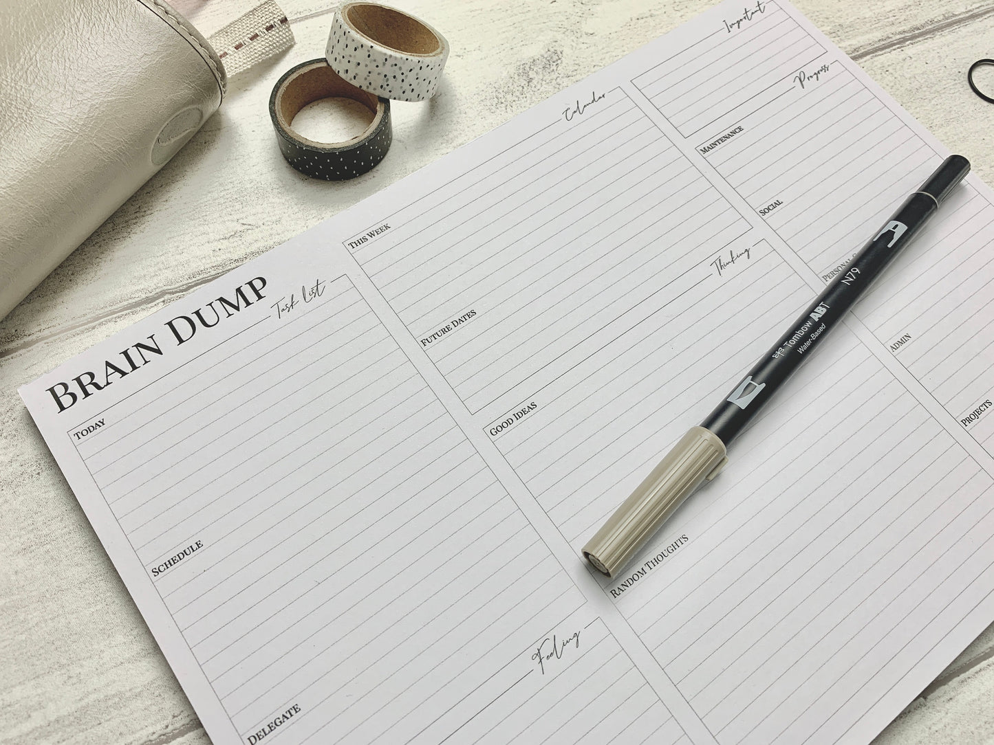 Brain Dump Pad - A4 Tear Off Desk Pad - Self-Care, Tasks, Dates, Ideas and Project Planning