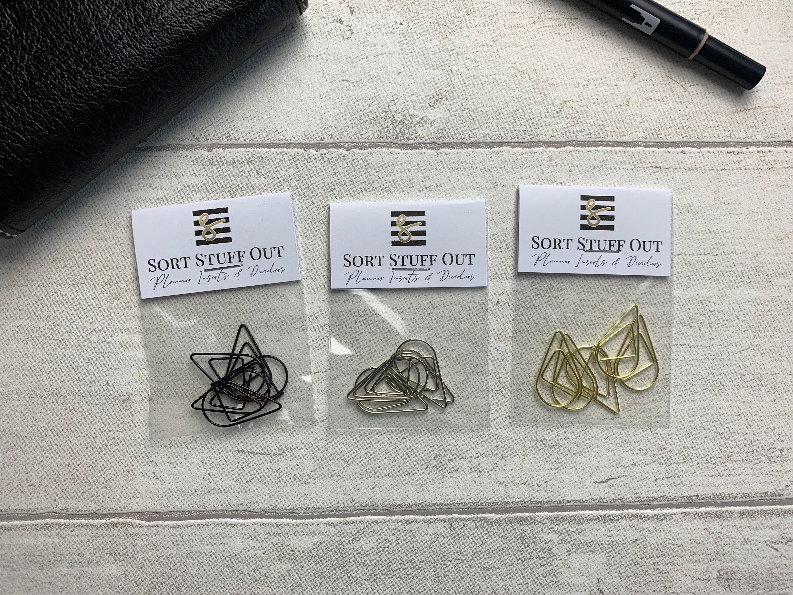 Mixed Sets of Gold, Silver and Black Teardrop Paperclips