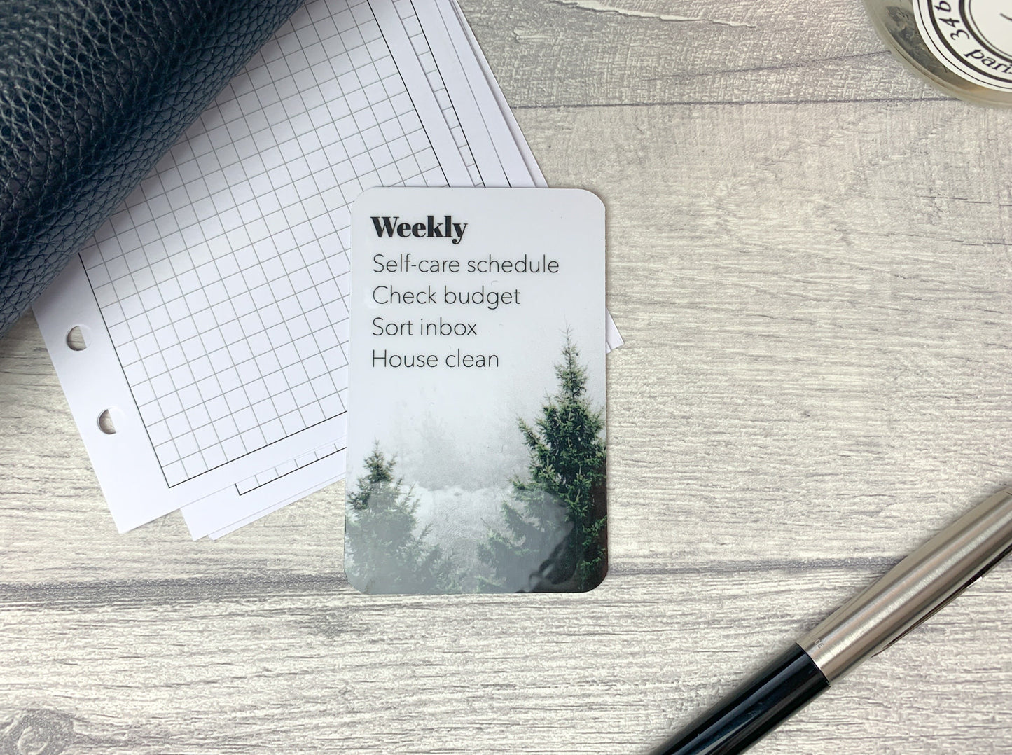 Custom Task Card - Pine Trees and Fog