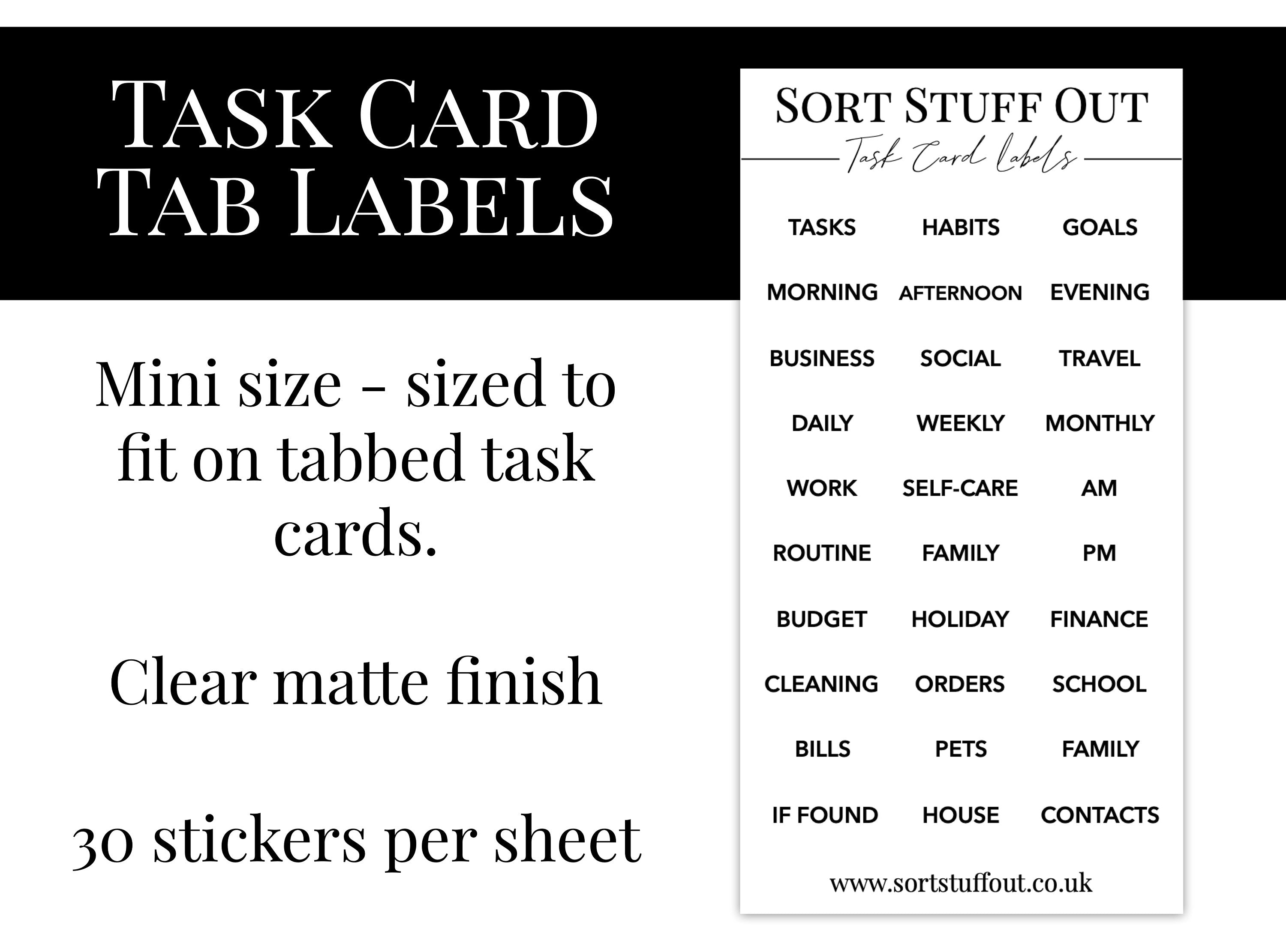Tabbed Task Card Labels - Routines, Habits, Tasks - Clear Gloss Finish
