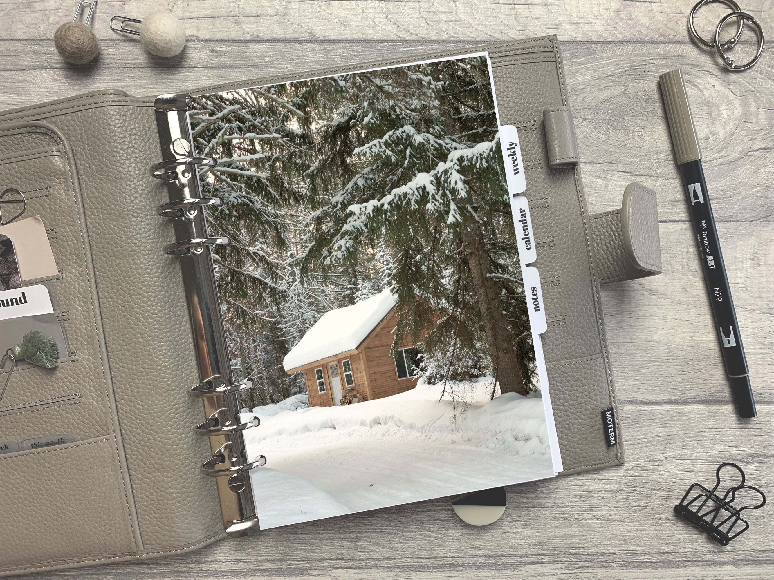 Winter Snowy Log Cabin Dashboard