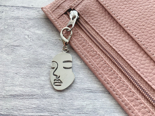 Silver Face Zipper Pull or Bookmark - Choose Size and Type - Minimal Aesthetic