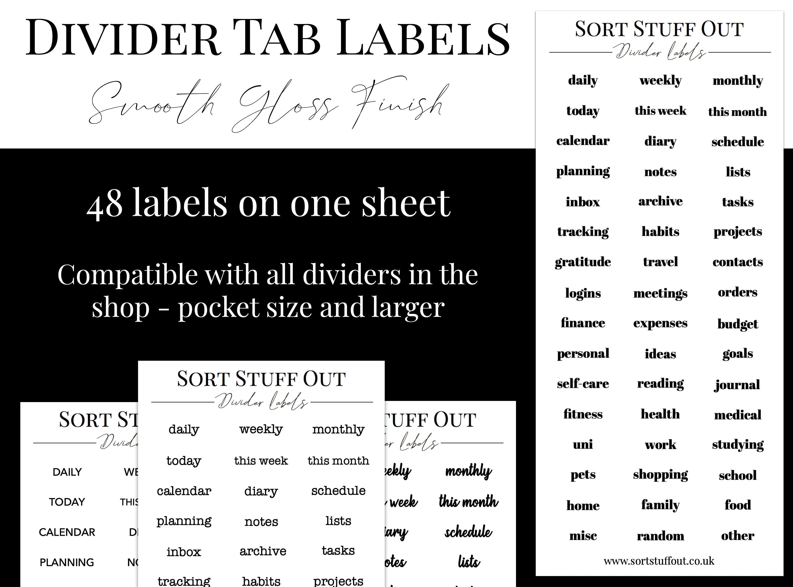 Divider Labels for Clear and Photo Dividers - 48 on One Sheet