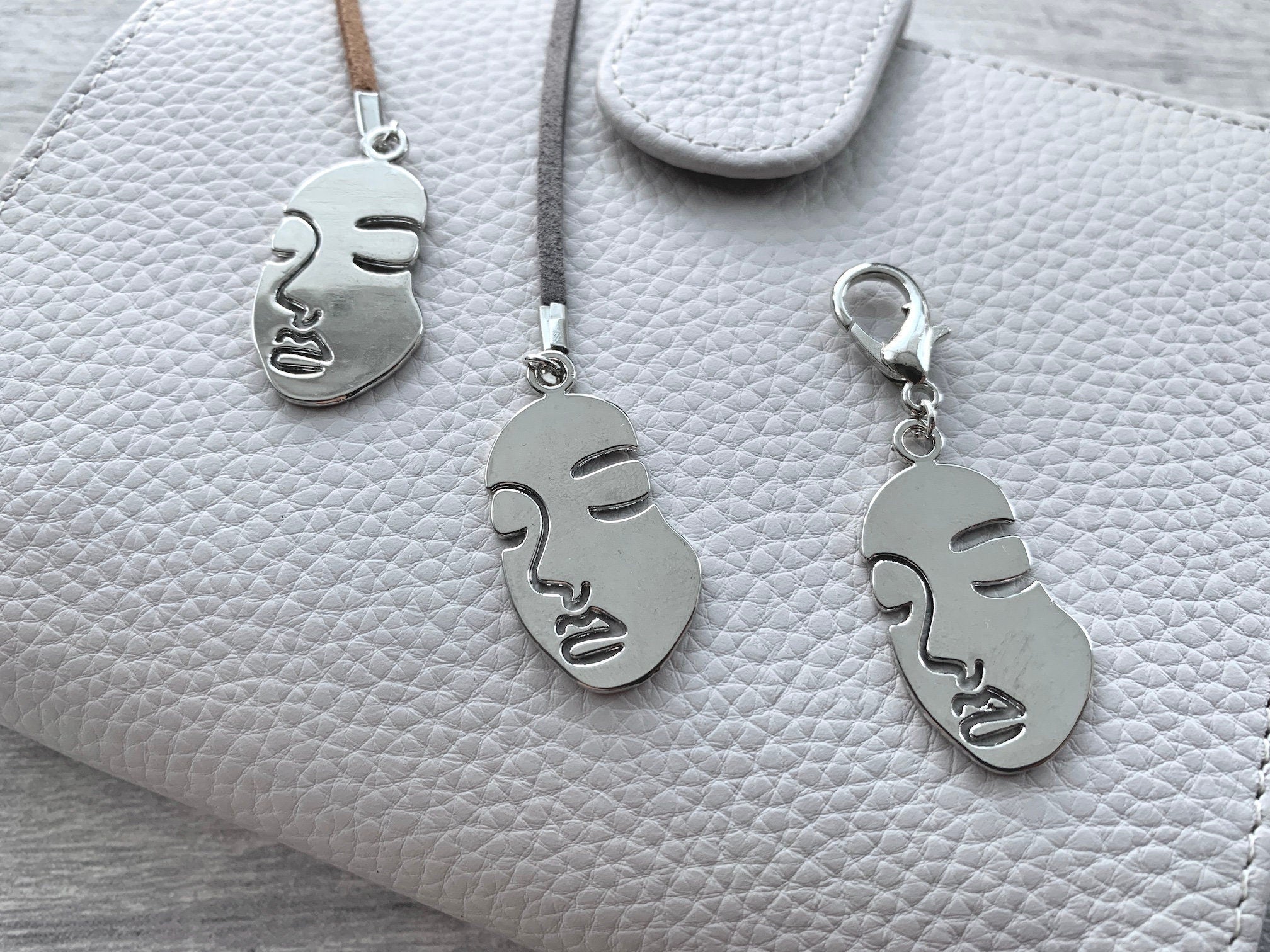 Silver Face Zipper Pull or Bookmark - Choose Size and Type - Minimal Aesthetic