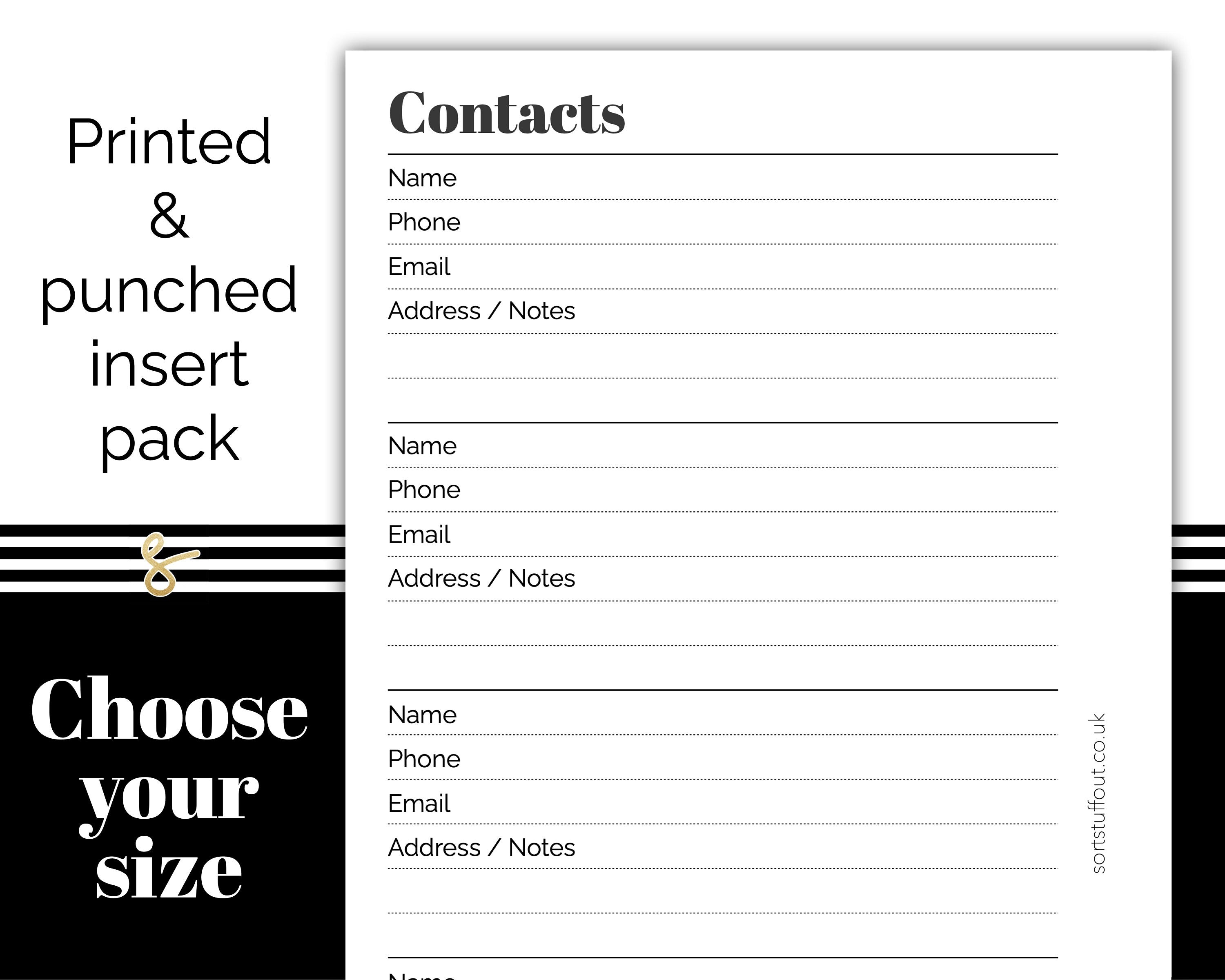 Contacts - Printed Planner Inserts