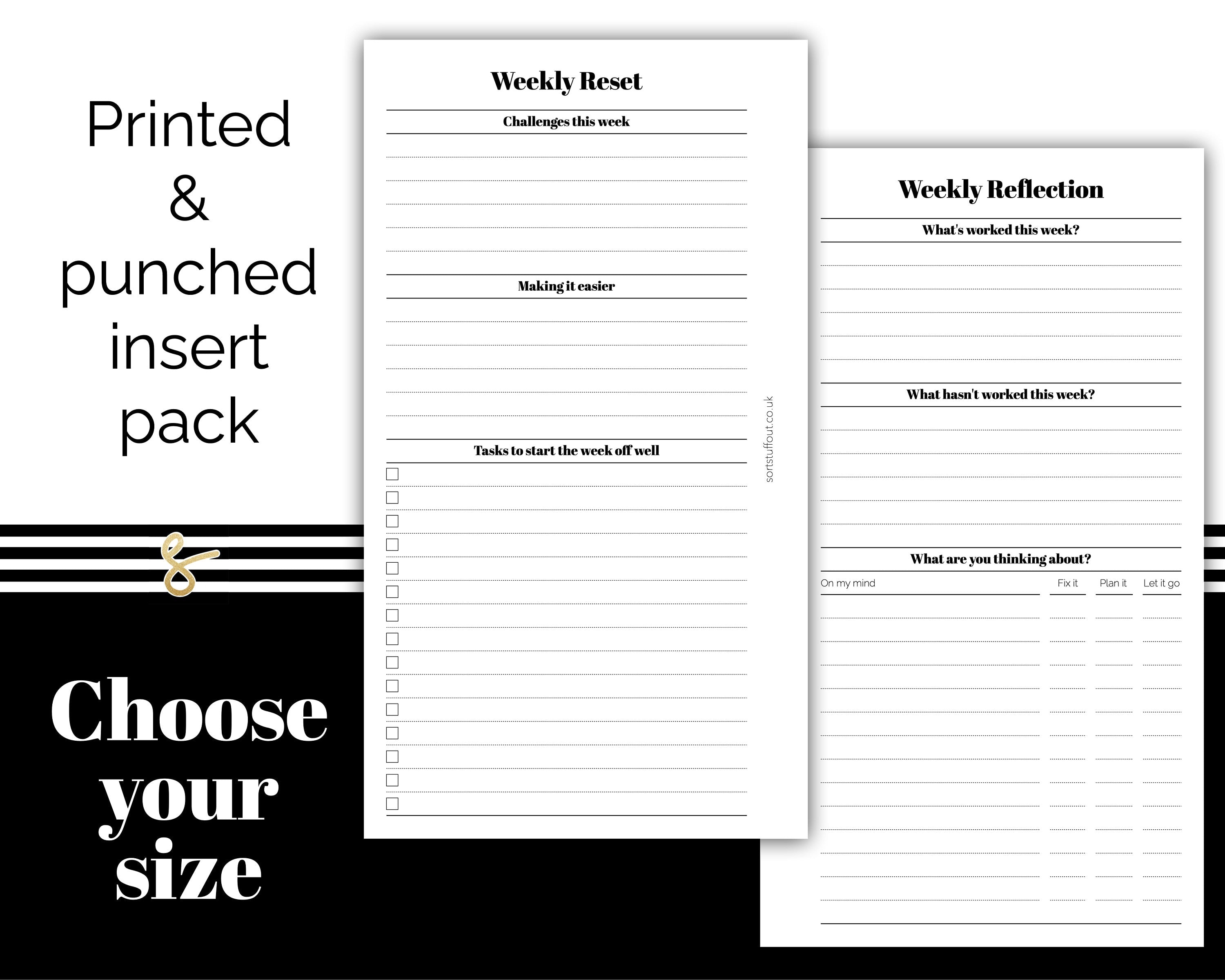 Weekly Reflect and Reset - Printed Planner Inserts