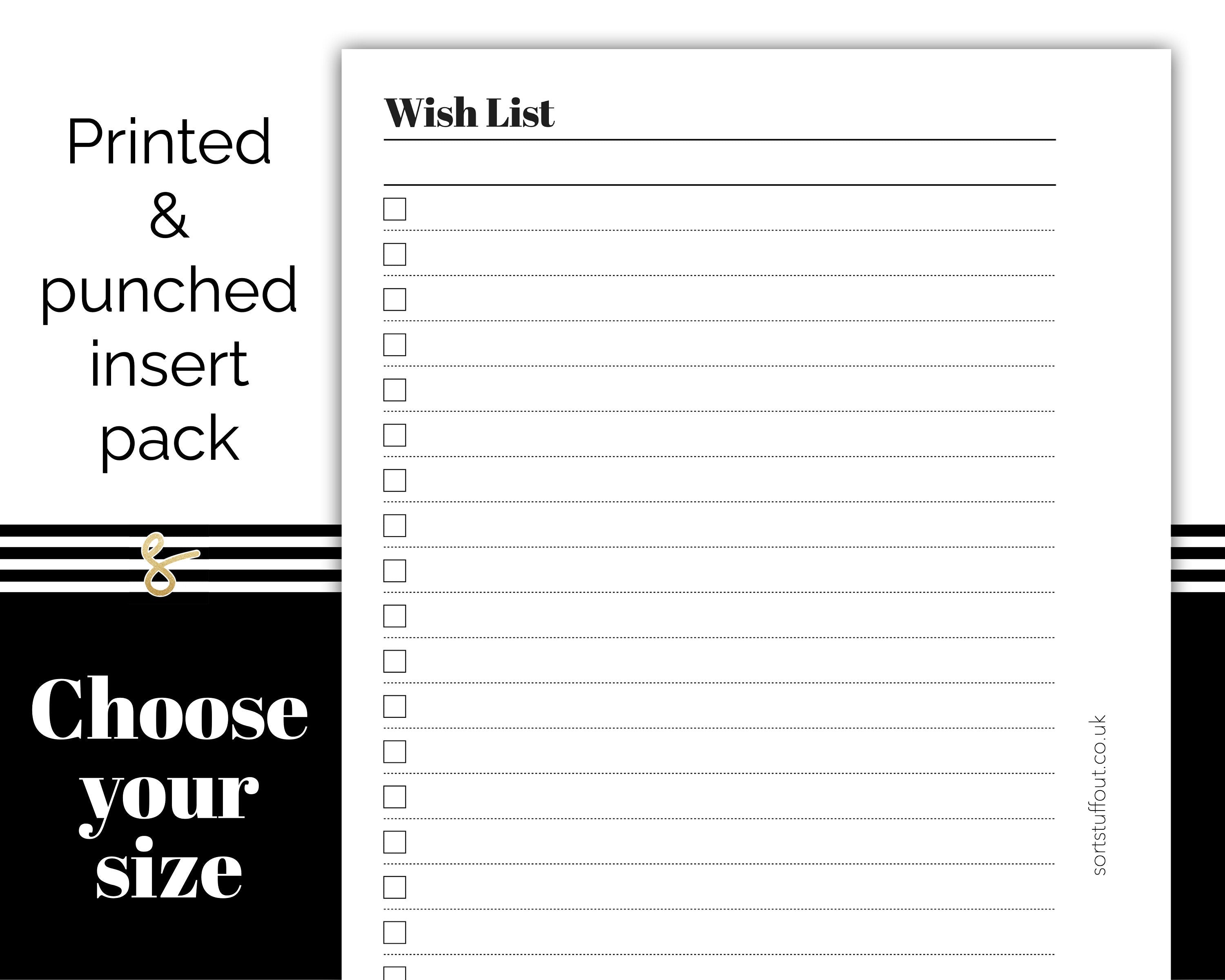 Wish List - Printed Planner Inserts