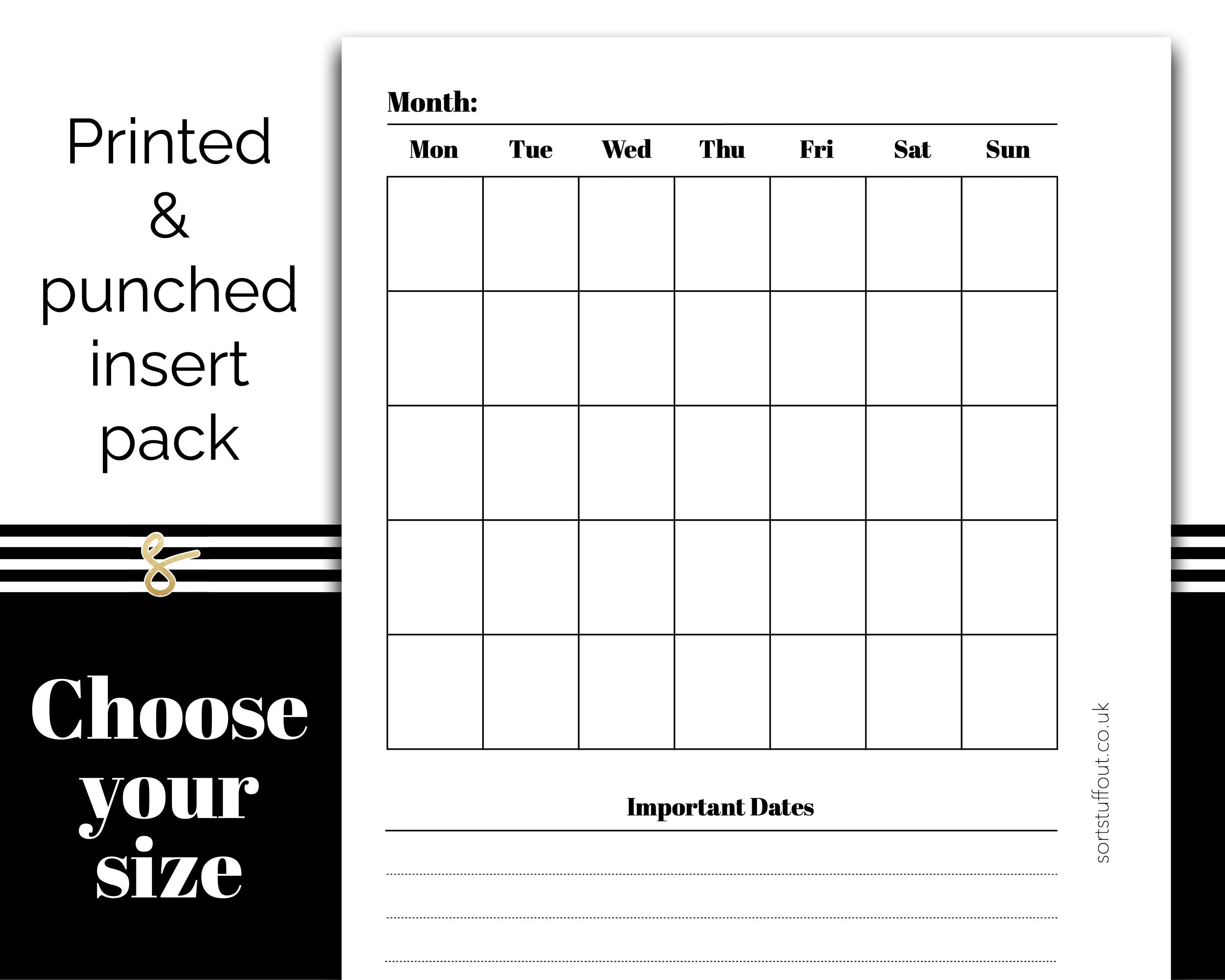 Monthly Planner - Back to Back MO1P - Printed Planner Inserts