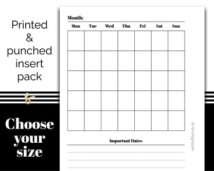 Monthly Planner - Back to Back MO1P - Printed Planner Inserts