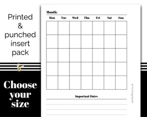 Monthly Planner - Back to Back MO1P - Printed Planner Inserts