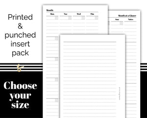 Monthly Planner with Lines - Lined Back MO2P - Printed Planner Inserts