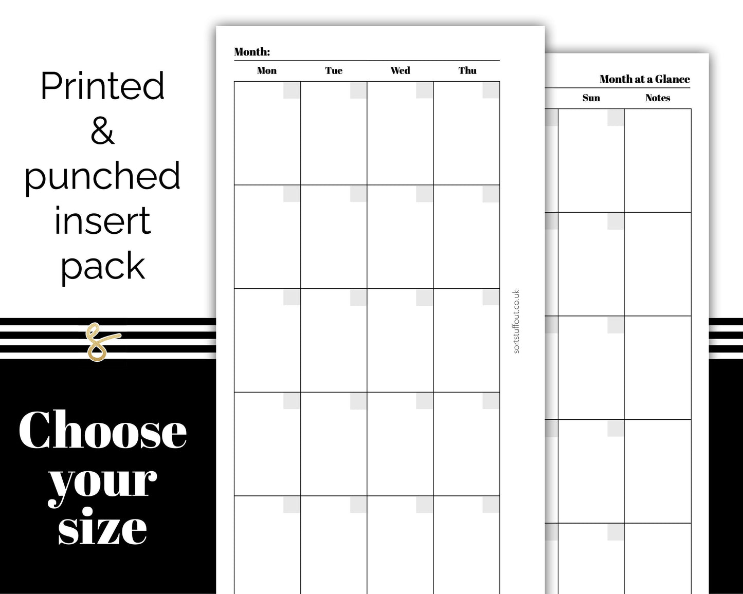 Plain Month Planner - Back to Back MO2P - Printed Planner Inserts