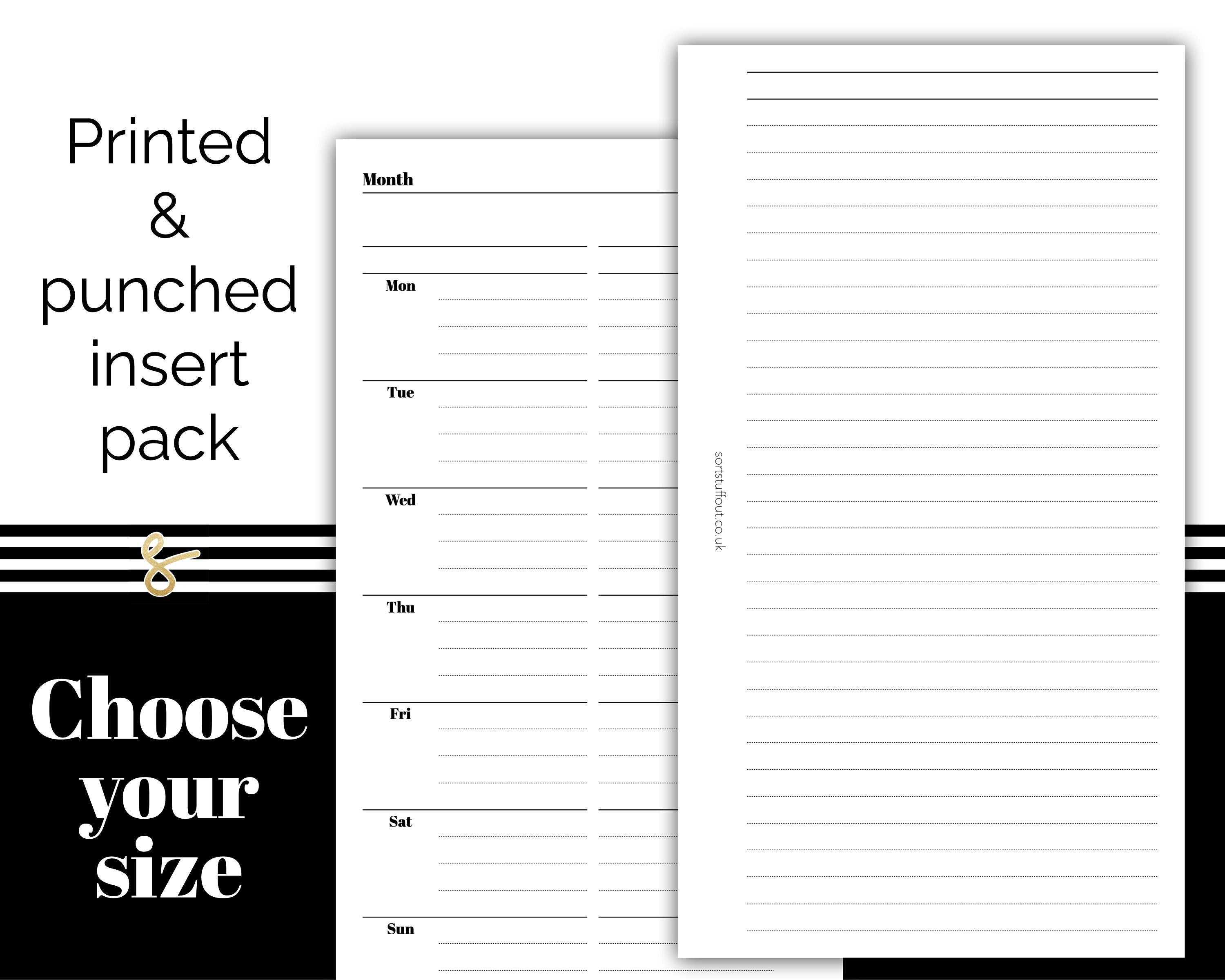 Weekly Planner - Lined Page WO2P - Printed Planner Inserts
