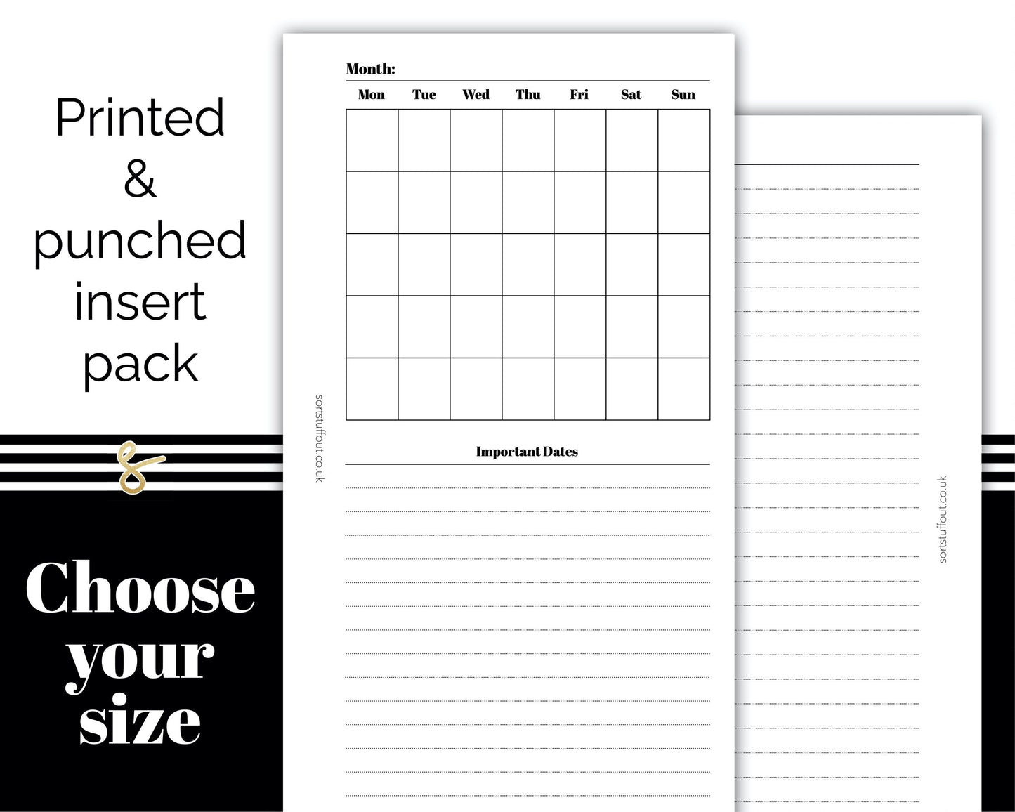 Monthly Planner - Lined Back MO1P - Printed Planner Inserts