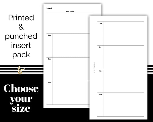 Weekly Planner - Plain WO2P Layout - Printed Planner Inserts