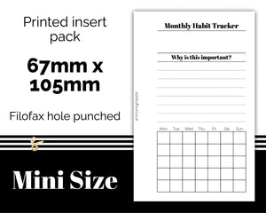 Monthly Habit Tracker  Filofax Mini - Printed Planner Inserts