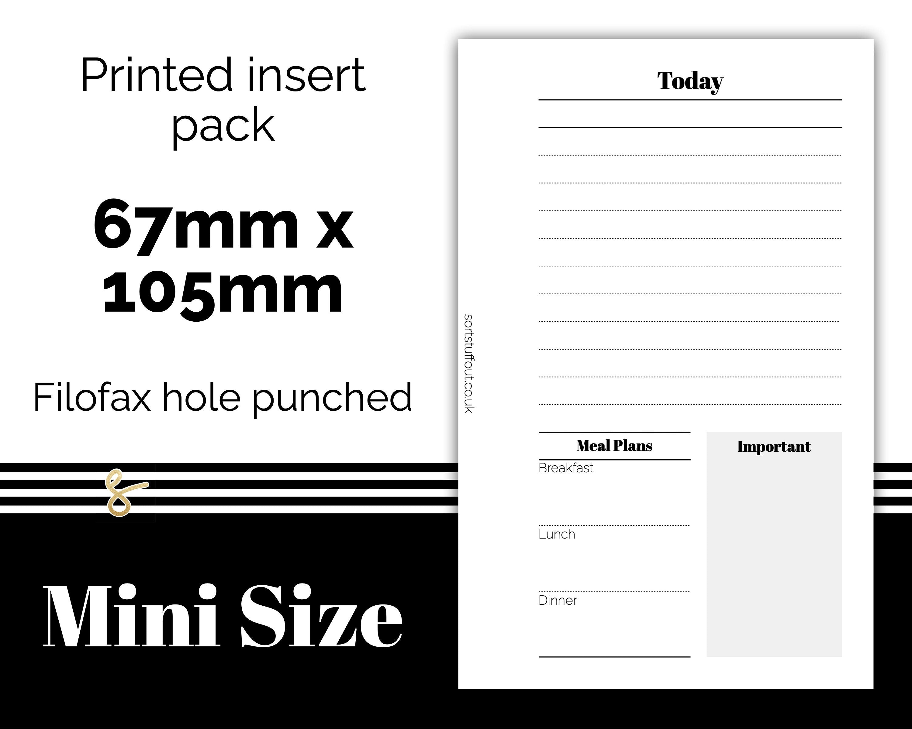3 Section Daily Planner - Notes, Important and Meal Planner  Filofax Mini - Printed Planner Inserts
