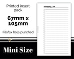 Load image into Gallery viewer, Shopping List MINI SIZE  Filofax Mini - Printed Planner Inserts
