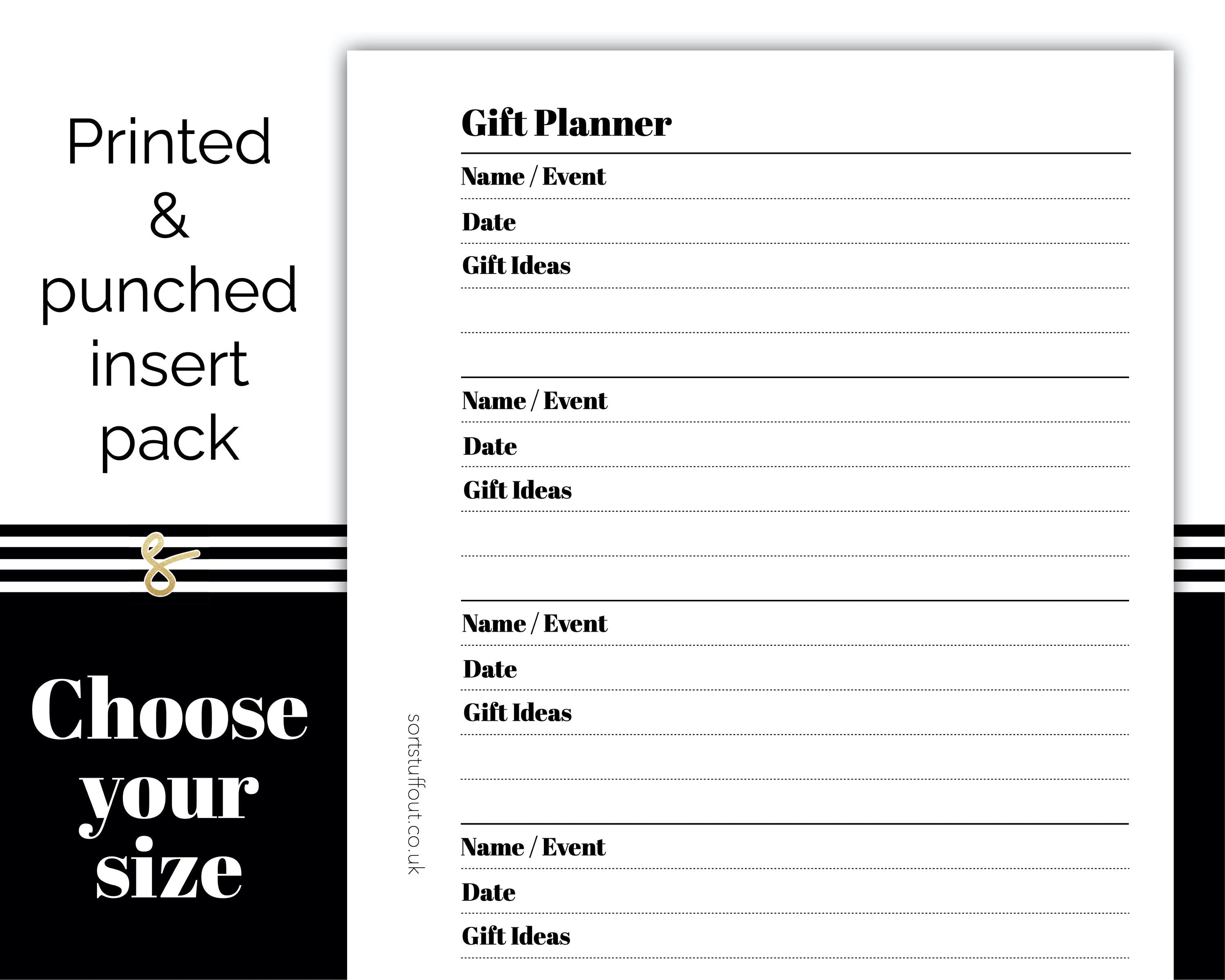 Gift Planner - Printed Planner Inserts