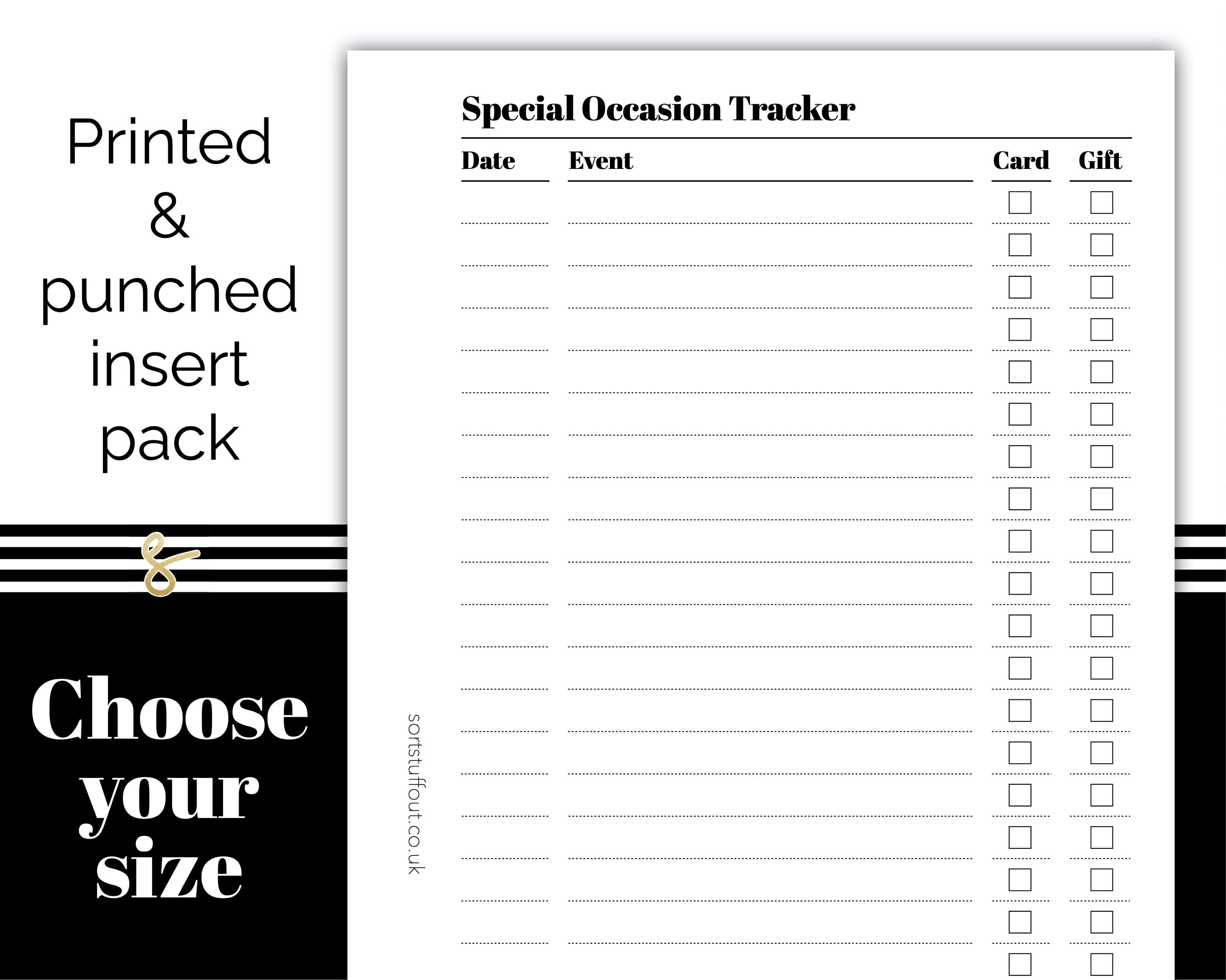 Special Occasion Tracker - Printed Planner Inserts