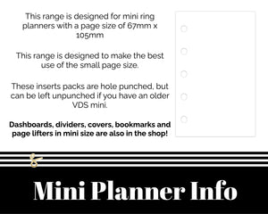Add to Planner MINI SIZE  Filofax Mini - Printed Planner Inserts