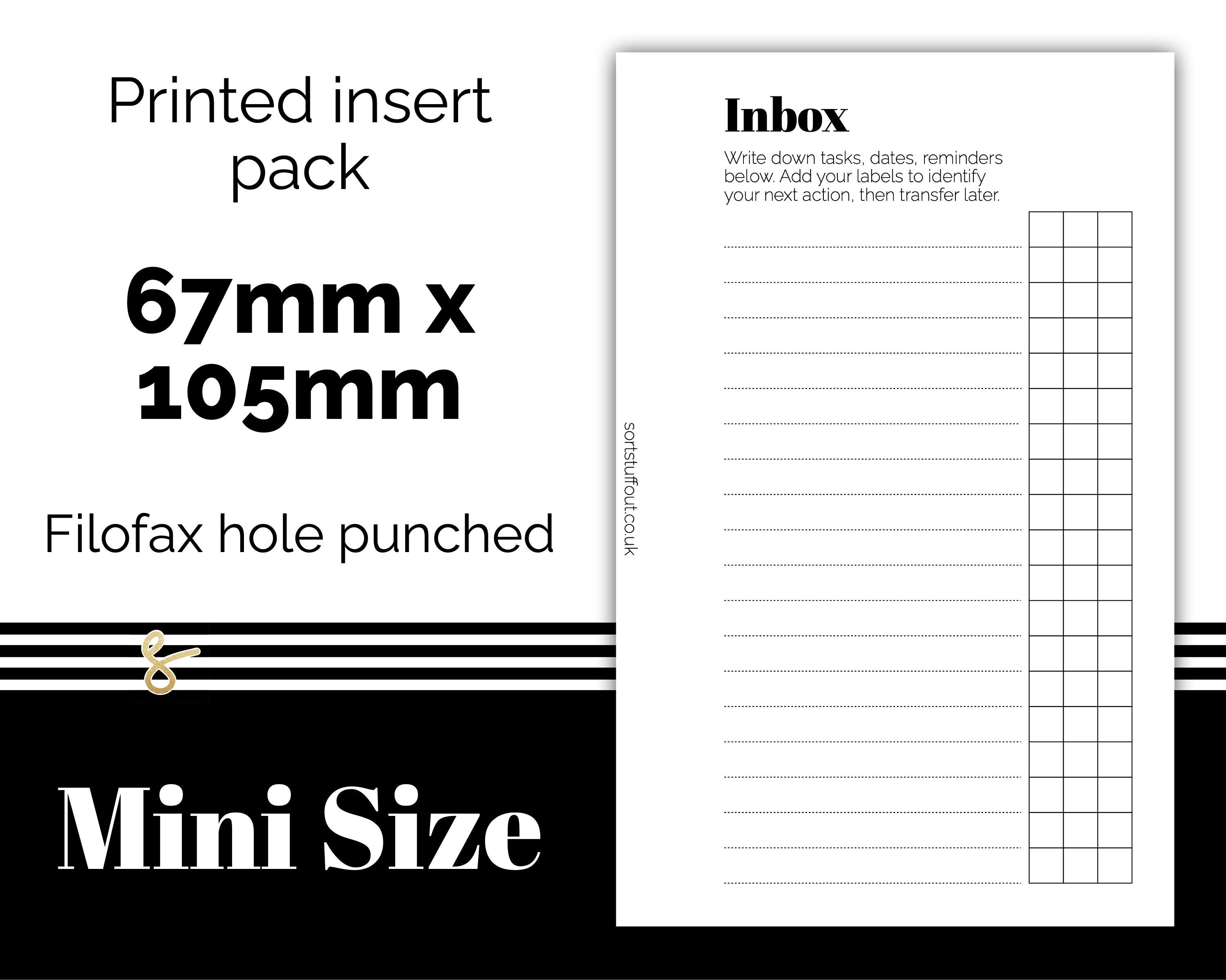 Inbox Inserts - Use as a Brain Dump - Add Your Own Headings  Filofax Mini - Printed Planner Inserts