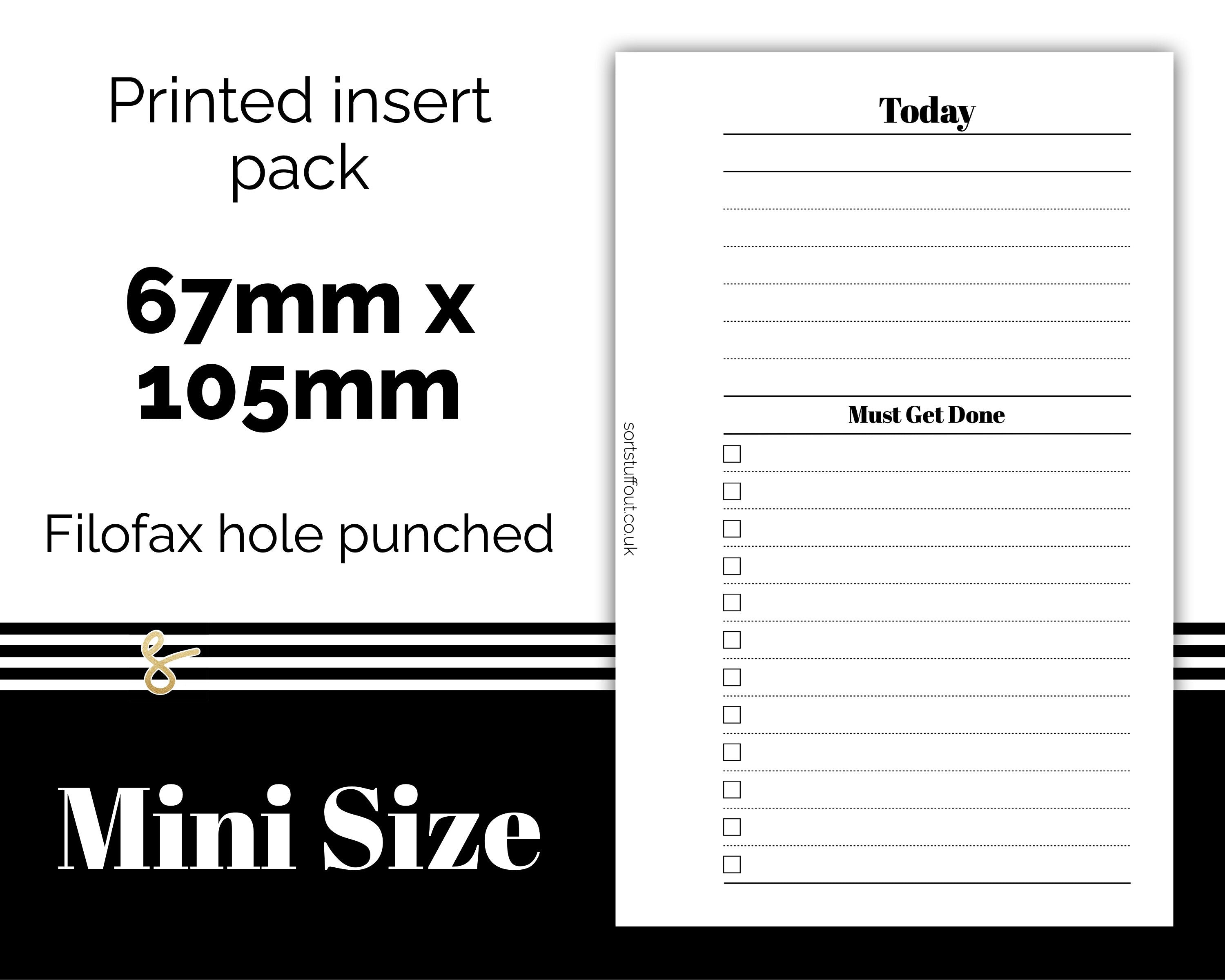 2 Section Daily Planner - Notes and Tasks Filofax Mini - Printed Planner Inserts