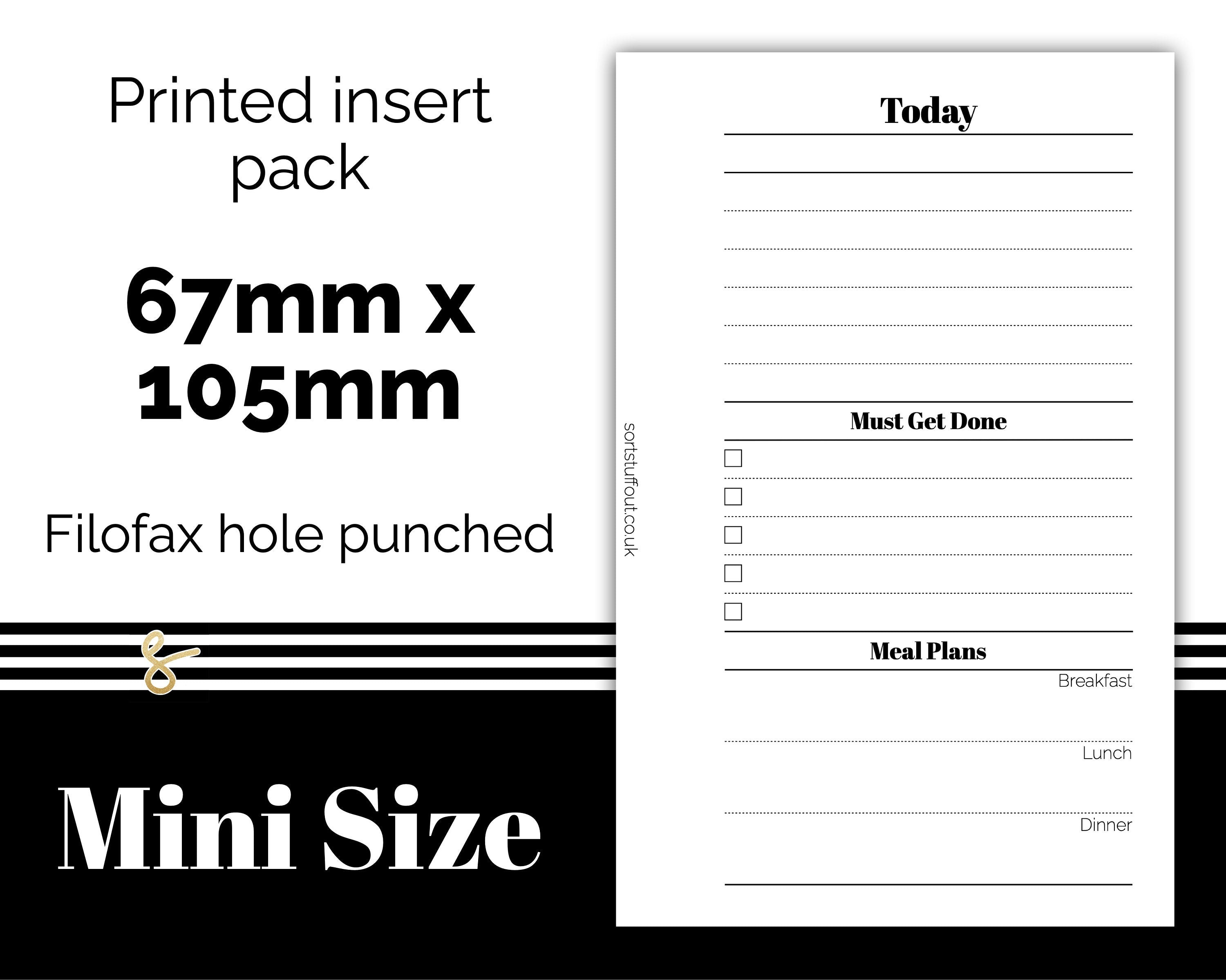 3 Section Daily Planner - Notes, Tasks and Meal Planner  Filofax Mini - Printed Planner Inserts
