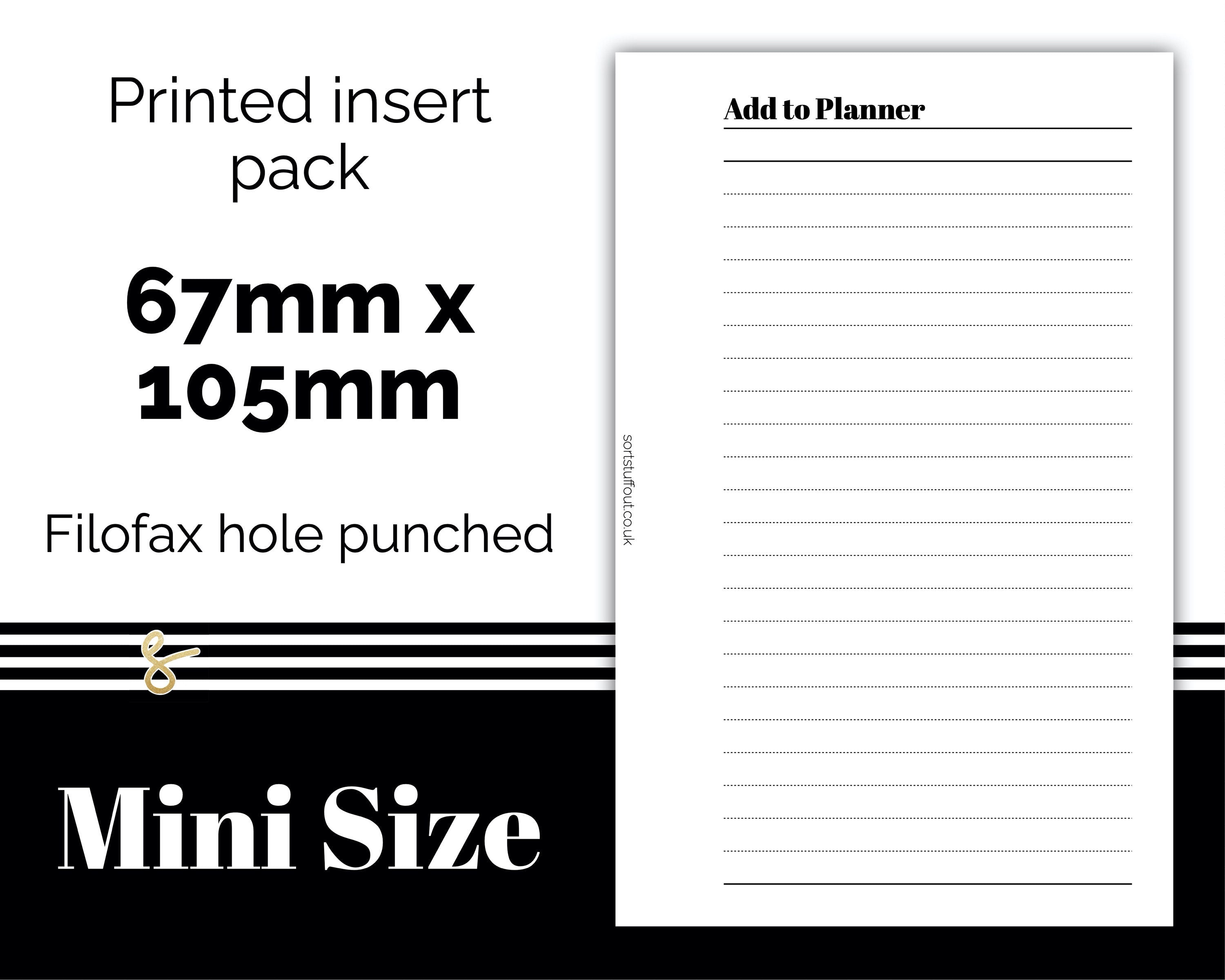 Add to Planner MINI SIZE  Filofax Mini - Printed Planner Inserts