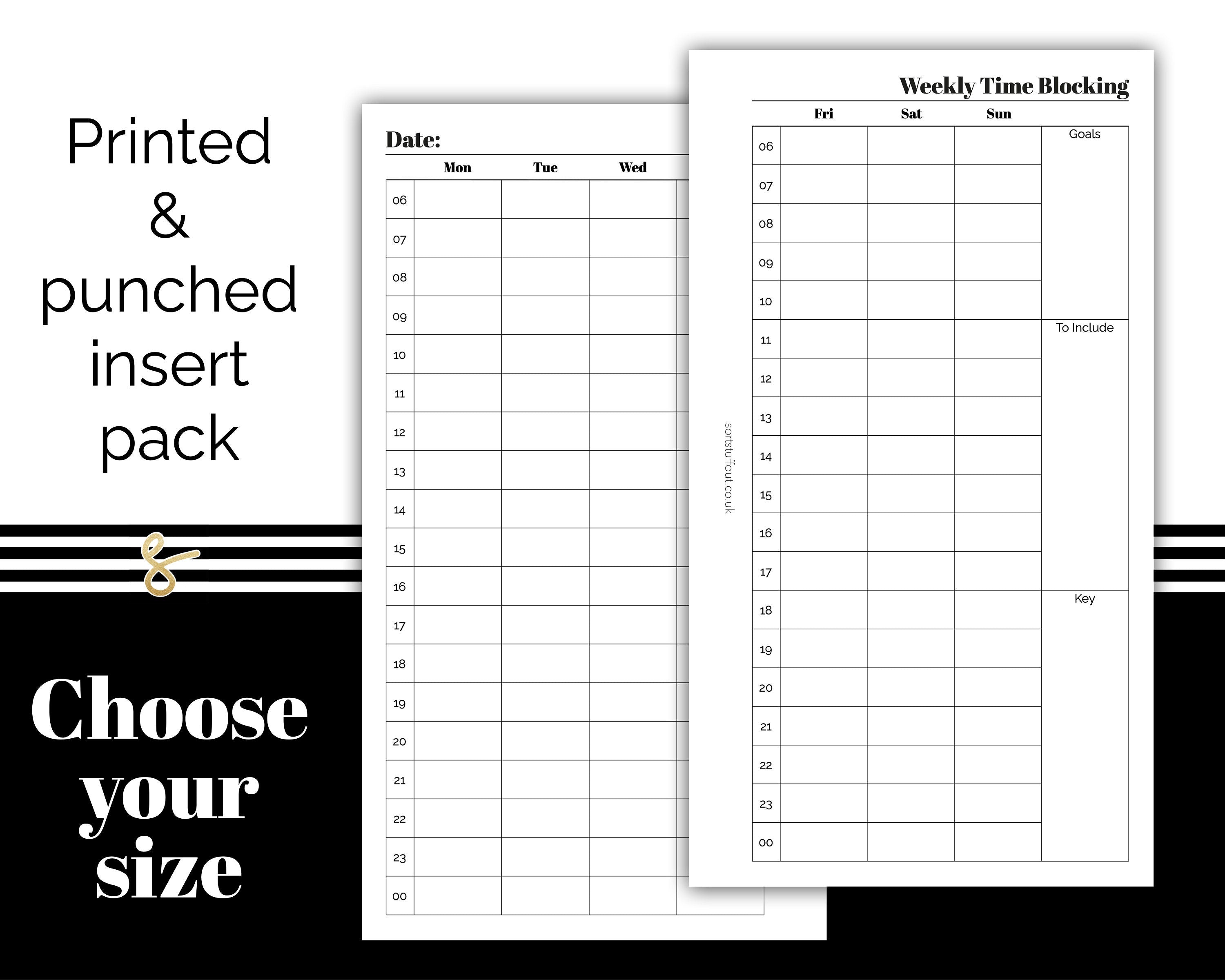 Weekly Time Blocking - Printed Planner Inserts