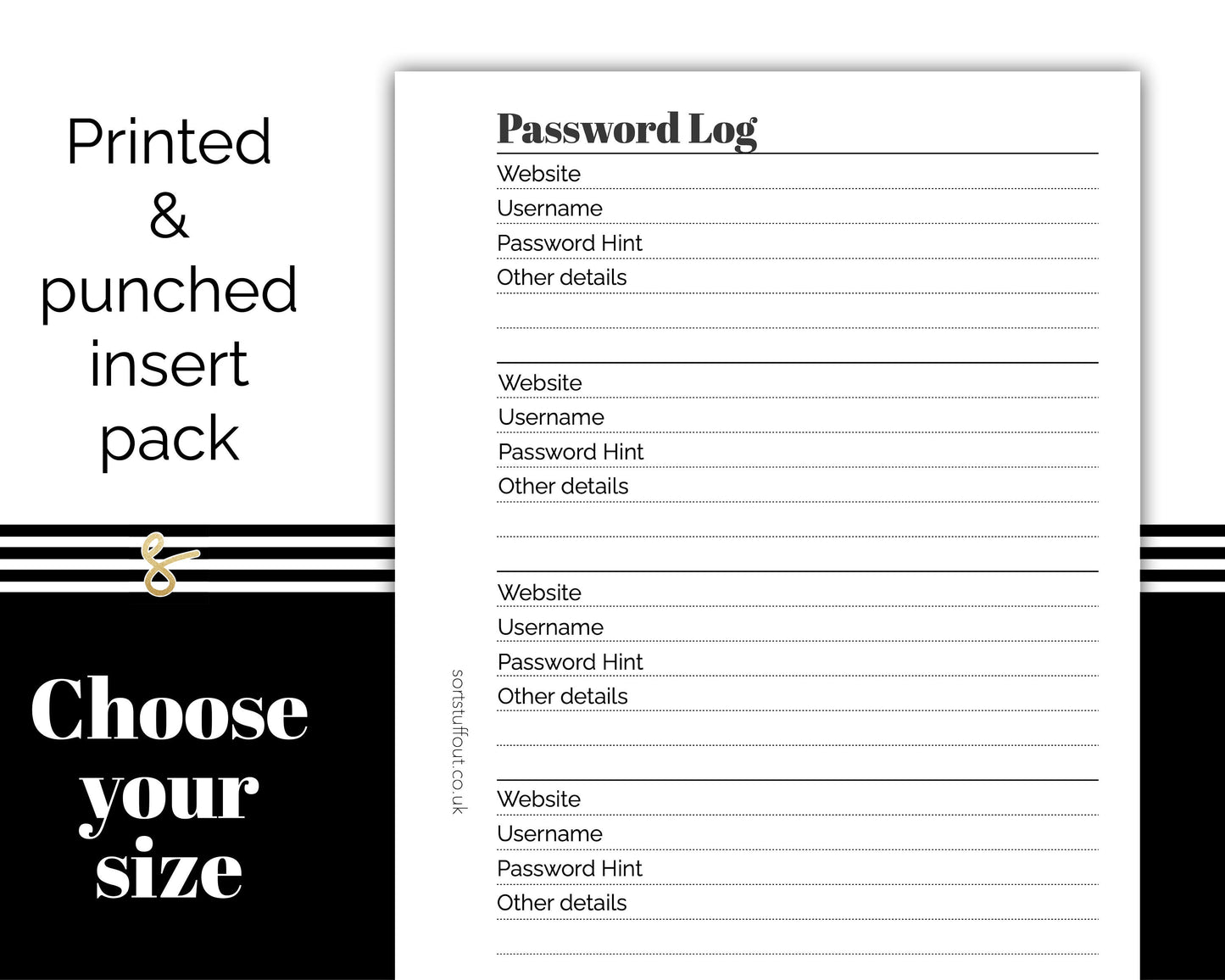 Password Log - Printed Planner Inserts