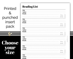 Reading List - Printed Planner Inserts