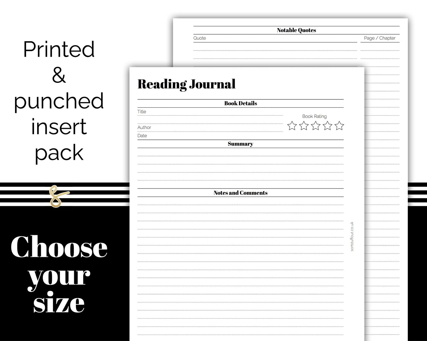 Reading Journal - Printed Planner Inserts