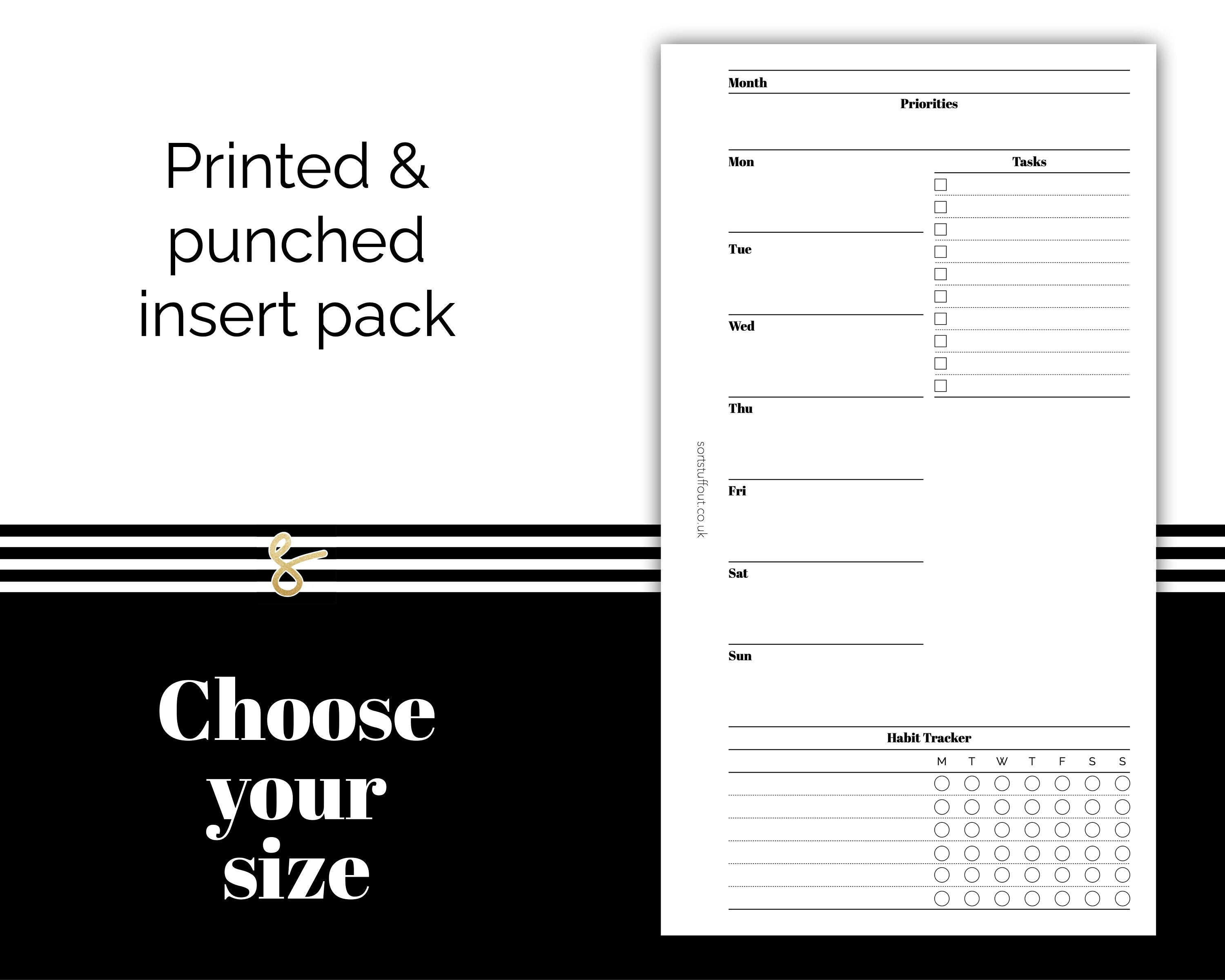 Week on One Page with Notes, Tasks and Habits - Printed Planner Inserts