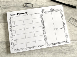 Meal Planner Monochrome Floral Pad - A4 Tear Off Desk Pad