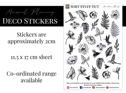 Monochrome Floral Planner Deco Stickers