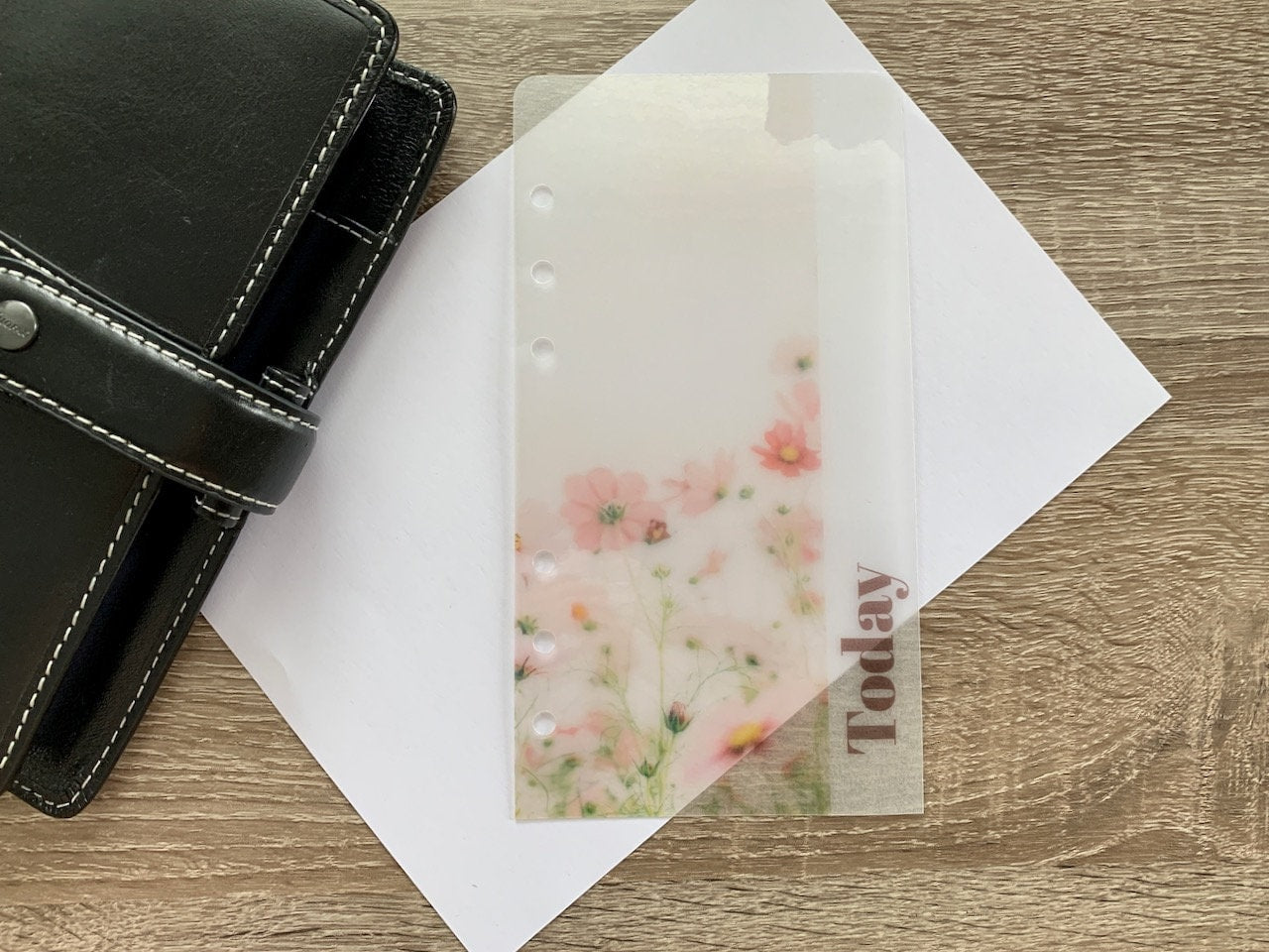 Pink Flowers - Vellum Custom Text Page Marker - Ring Planner Bookmark