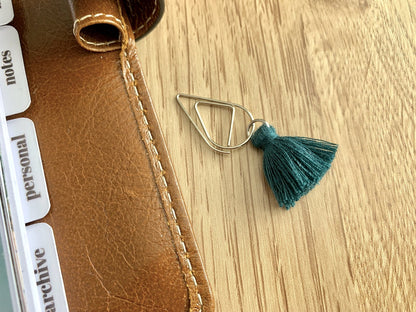 Dark Teal Tassel Silver Clip