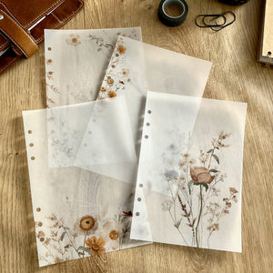 Autumn Wild Flowers Vellum Dashboards - Set of 4 - Fits A5, B6, PW, Personal, A6, Pocket, Mini Ring Planners. Add Decoration and Layering