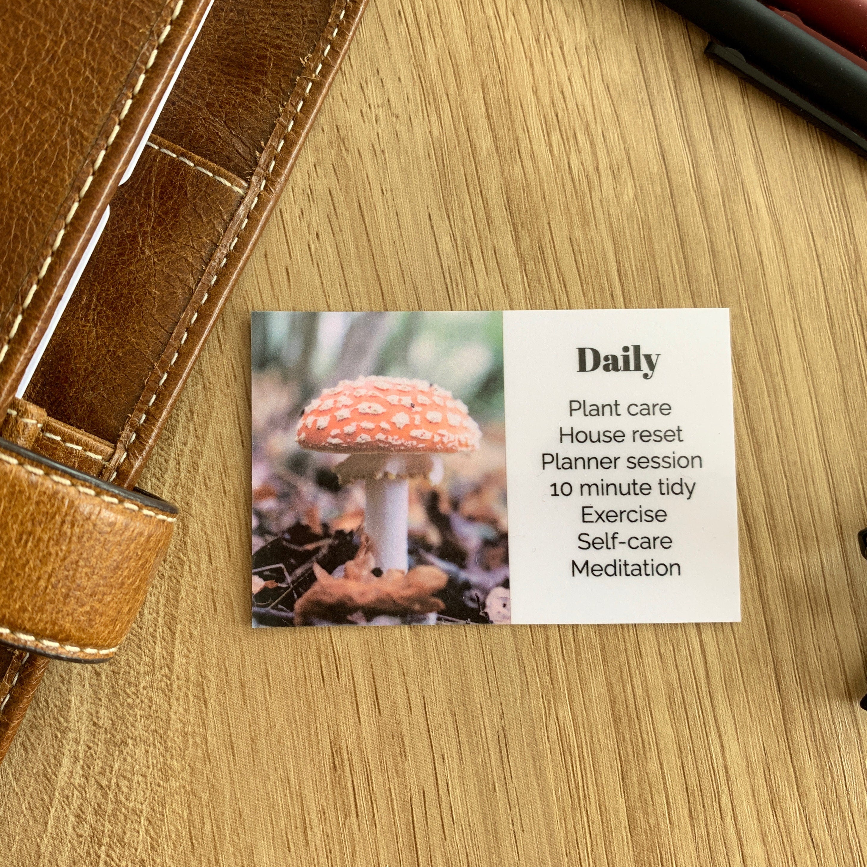 Custom Text Task Card - Autumn Toadstool - Personalised Card for Your Planner - Add Tasks, Routines, Reminders - Functional, Minimal Deco