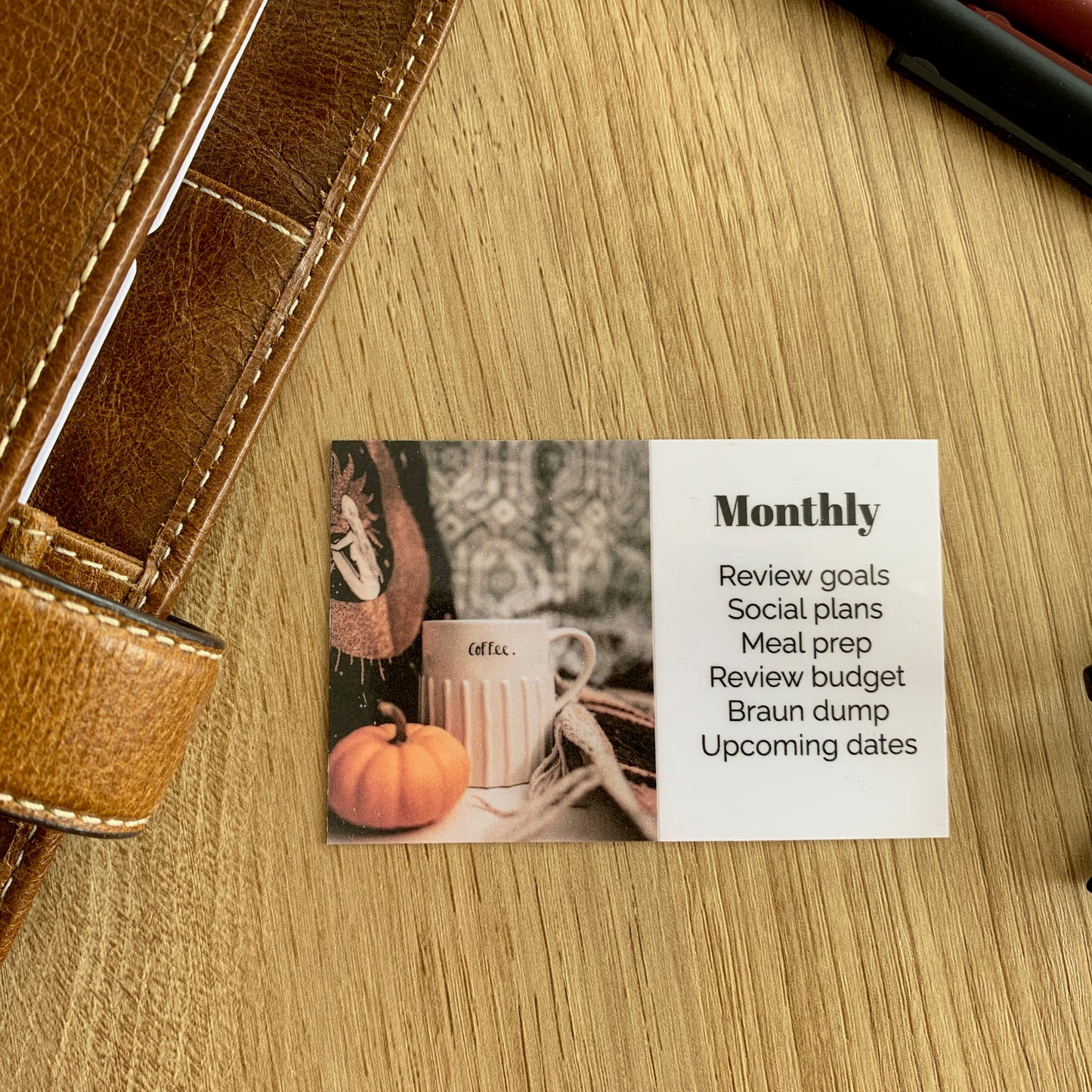 Custom Text Task Card - Pumpkin Coffee - Personalised Card for Your Planner - Add Tasks, Routines, Reminders - Functional, Minimal Deco