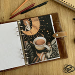 Load image into Gallery viewer, Autumn Moon and mug - Fall Dashboard - Fits A5, B6, Personal Wide, Personal, A6, Pocket, Mini Ring Planners. Protective Cover.
