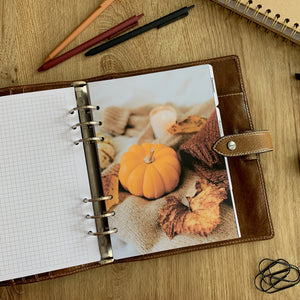 Autumn crisp leaves - Fall Dashboard - Fits A5, B6, Personal Wide, Personal, A6, Pocket, Mini Ring Planners. Protective Cover.
