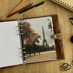 Load image into Gallery viewer, Autumn Eiffel view - Fall Dashboard - Fits A5, B6, Personal Wide, Personal, A6, Pocket, Mini Ring Planners. Protective Cover.
