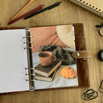 Load image into Gallery viewer, Autumn reading - Fall Dashboard - Fits A5, B6, Personal Wide, Personal, A6, Pocket, Mini Ring Planners. Protective Cover.
