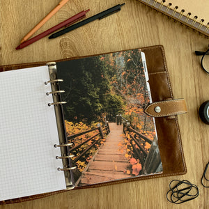 Autumn stairway - Fall Dashboard - Fits A5, B6, Personal Wide, Personal, A6, Pocket, Mini Ring Planners. Protective Cover.