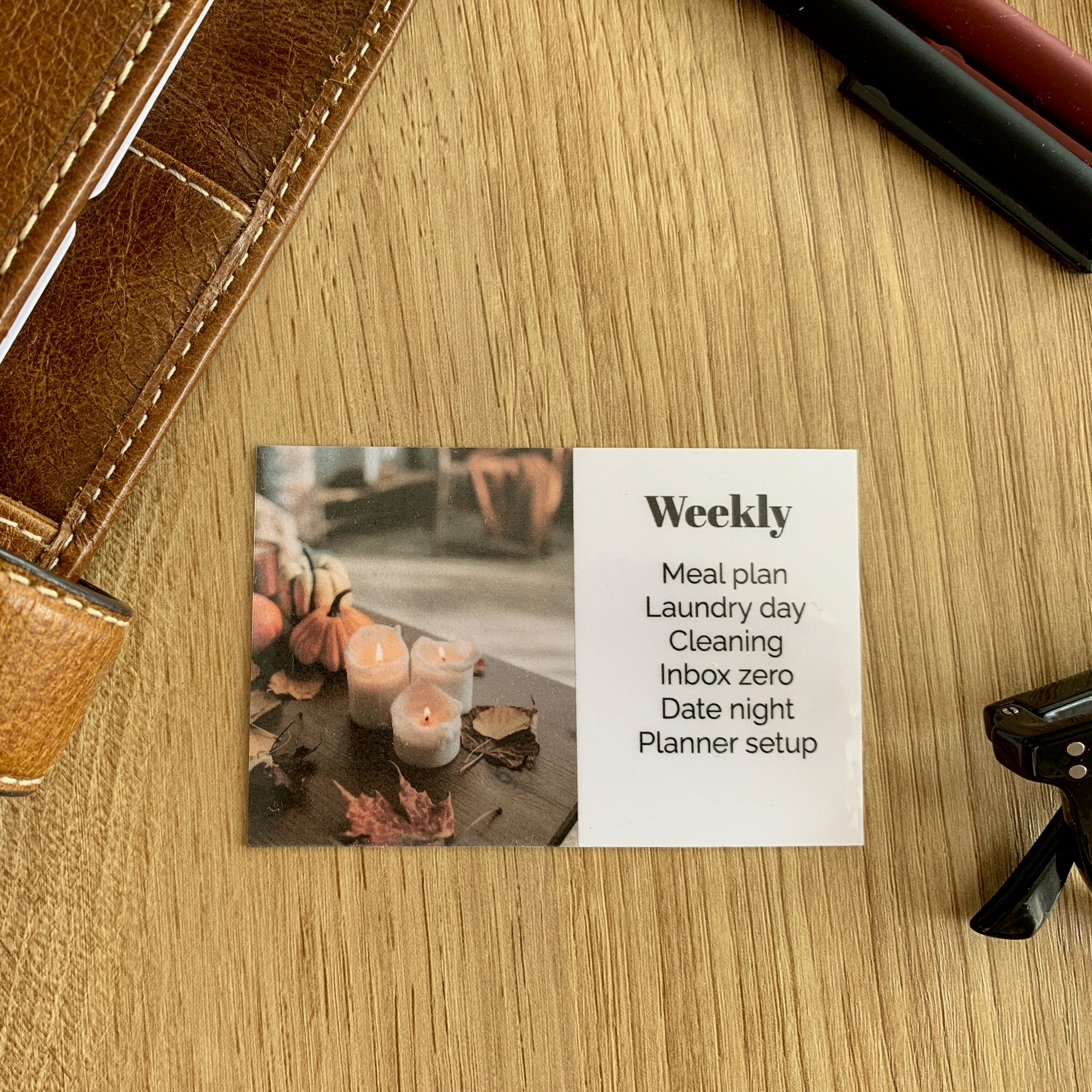 Custom Text Task Card - Autumn Coffee Table - Personalised Card for Your Planner - Add Tasks, Routines, Reminders - Functional, Minimal Deco